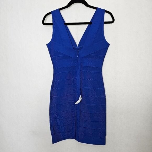 Herve Leger Blue Sleeveless Bodycon Bandage Mini Dress Large - Picture 3 of 11
